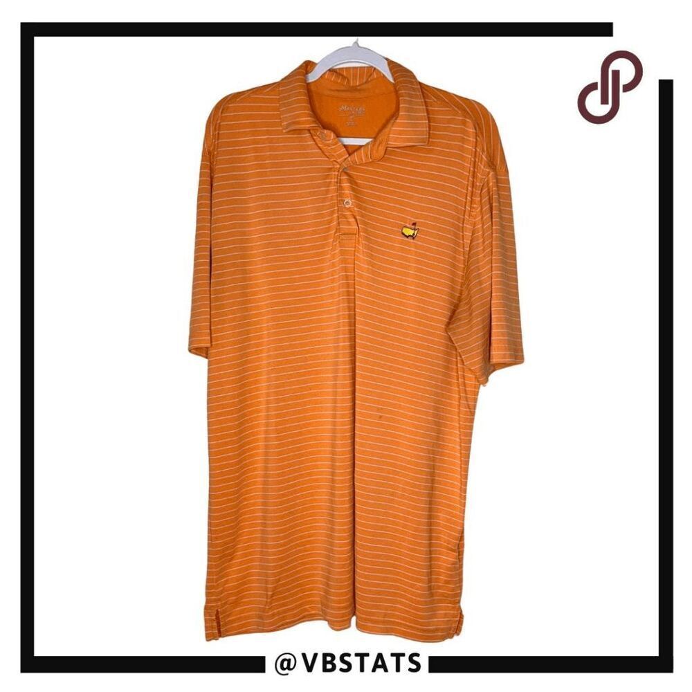 Masters Tech Men's Striped Golf‎ Performance Polo Shirt Orange Size Large